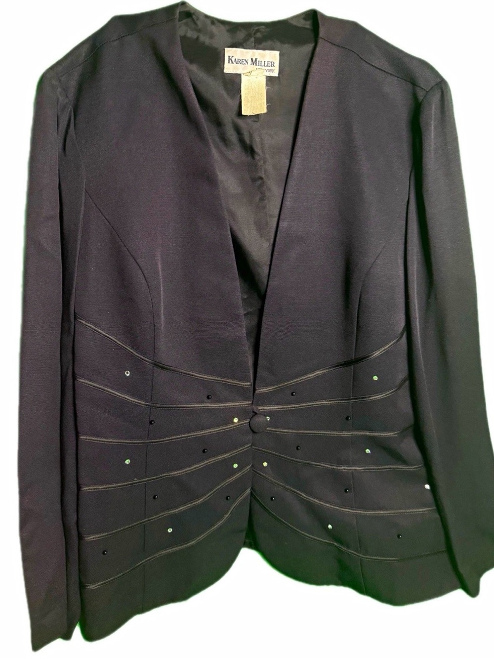 Karen Miller Women’s Black Beaded Sequin Lined Button Blazer Jacket Size 16